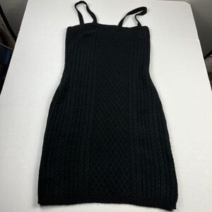 House of Harlow 1960 Bodycon 90s Cable Knit Dress Black Strappy Boho Chic LARGE